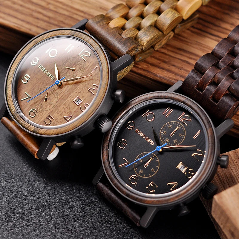 relogio masculino BOBO BIRD Top Brand Mens Watch Quartz Wristwatches Chronograph Date Show Best Gift In Wood Box V-S08
