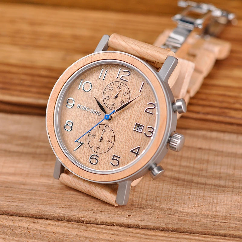 relogio masculino BOBO BIRD Top Brand Mens Watch Quartz Wristwatches Chronograph Date Show Best Gift In Wood Box V-S08