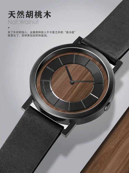 Natural Walnut Original Wooden Country Chinese Ancient Style Watch Men's and Women's Japanese Style Minimalistic Ins Special-Interest Design Art Concept